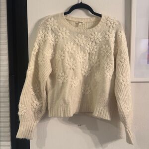 Knit Cream Sweater with Flowers
